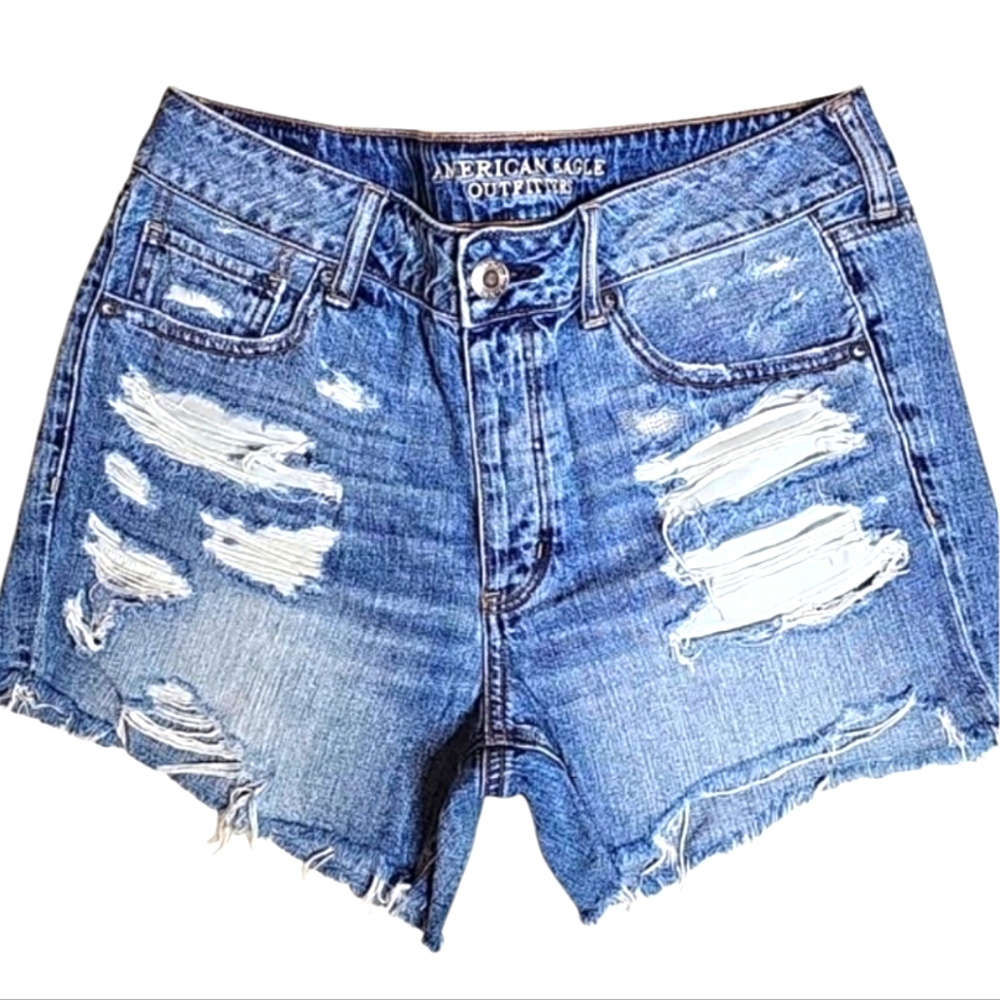 🦅American Eagle Outfitters Blue TOMGIRL Distressed Jean Shorts. Size: W10x3.5L.